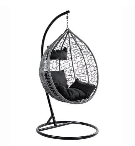 VELACO Fotel ogrodowy/kokon KORFU wiszący bujany z podstawą kolor SZARY poduszka CZARNA