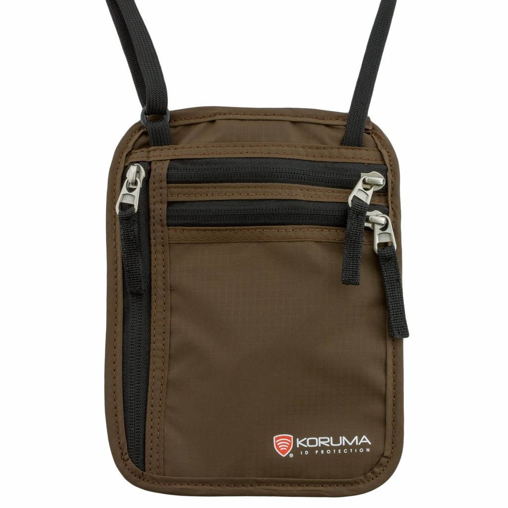 Koruma, Paszportówka na szyję RFID, brązowa, 15,5x20 cm