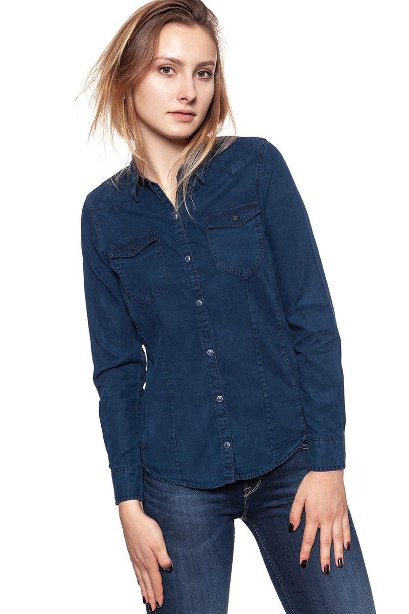 Wrangler, Koszula damska, L/S Marbled Western Vintage Indigo W5192Mi3E, rozmiar XS