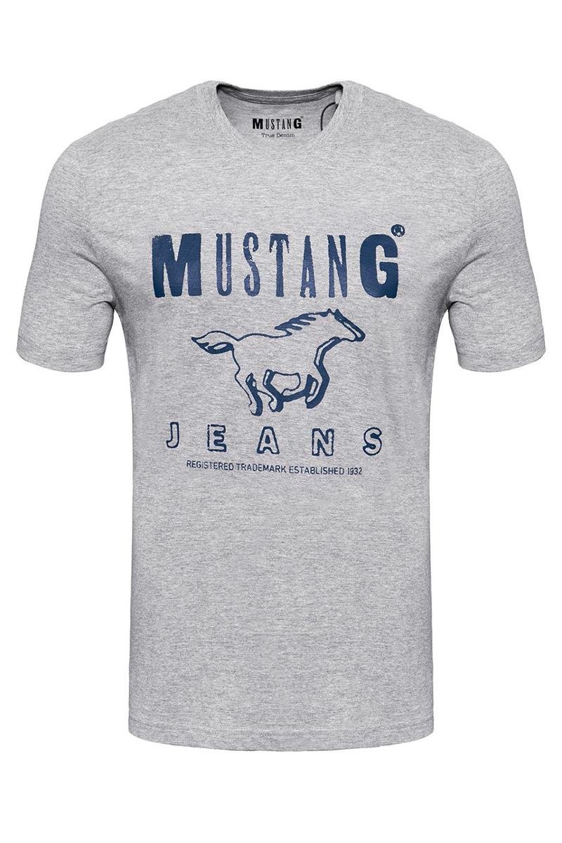 Mustang, T-shirt męski, Basic Print Tee Mid Grey Melange 1008372 4140, rozmiar XL