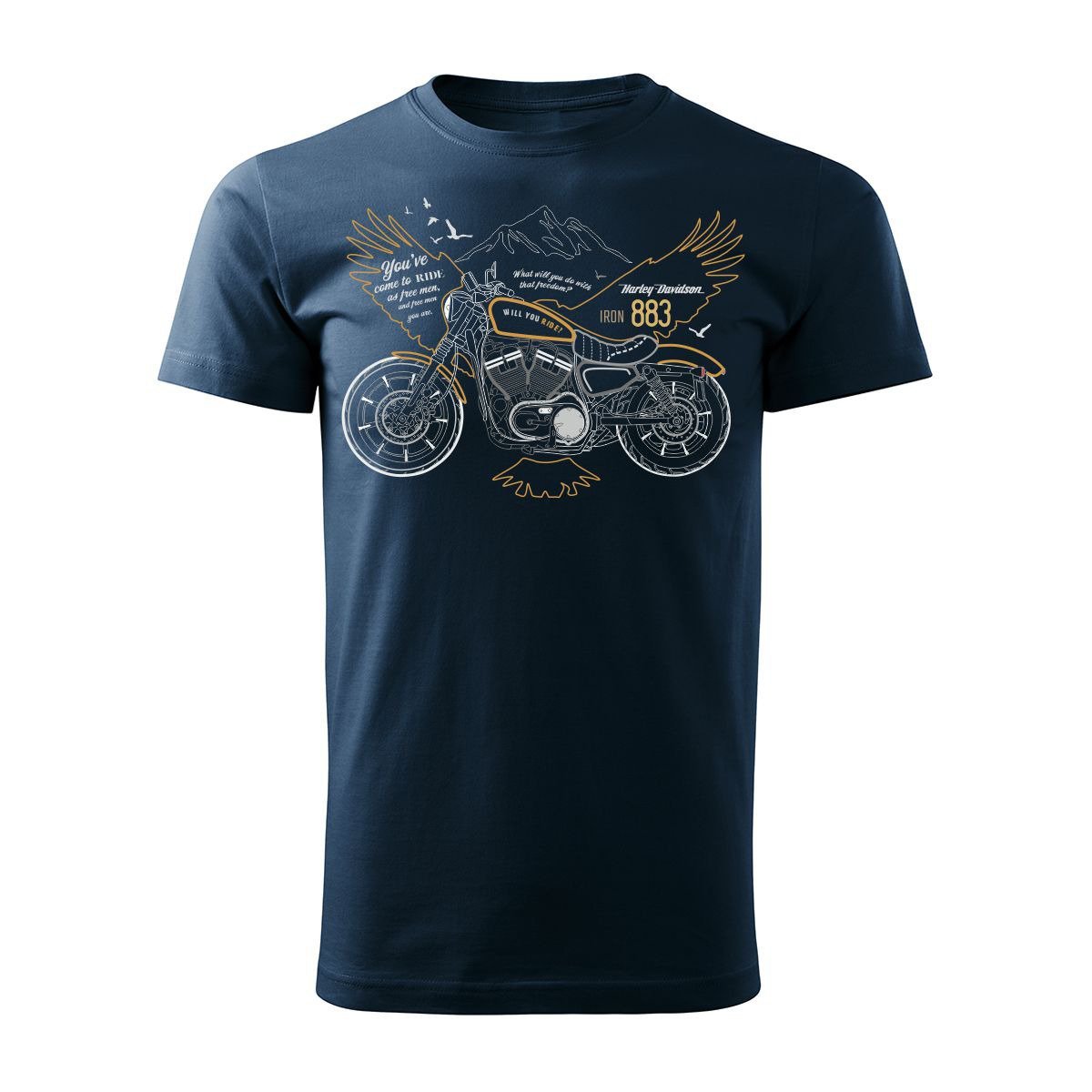 Koszulka męska TOPSLANG Harley Davidson Iron 883, granatowo-żółta, rozmiar XXL