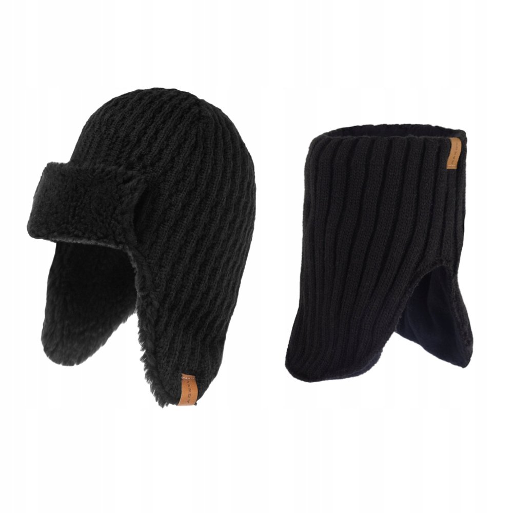 Nandy, Komplet męski - czapka uszatka + komin, czarny