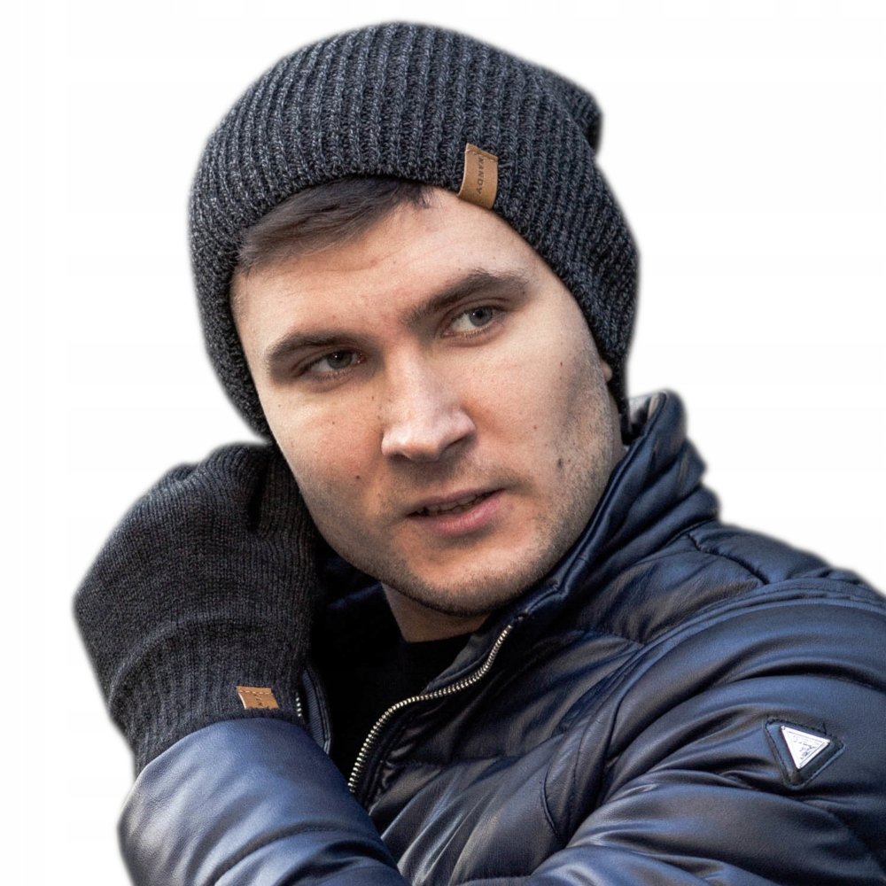 Nandy, Czapka męska, dwuwarstwowa, ciemnoszara