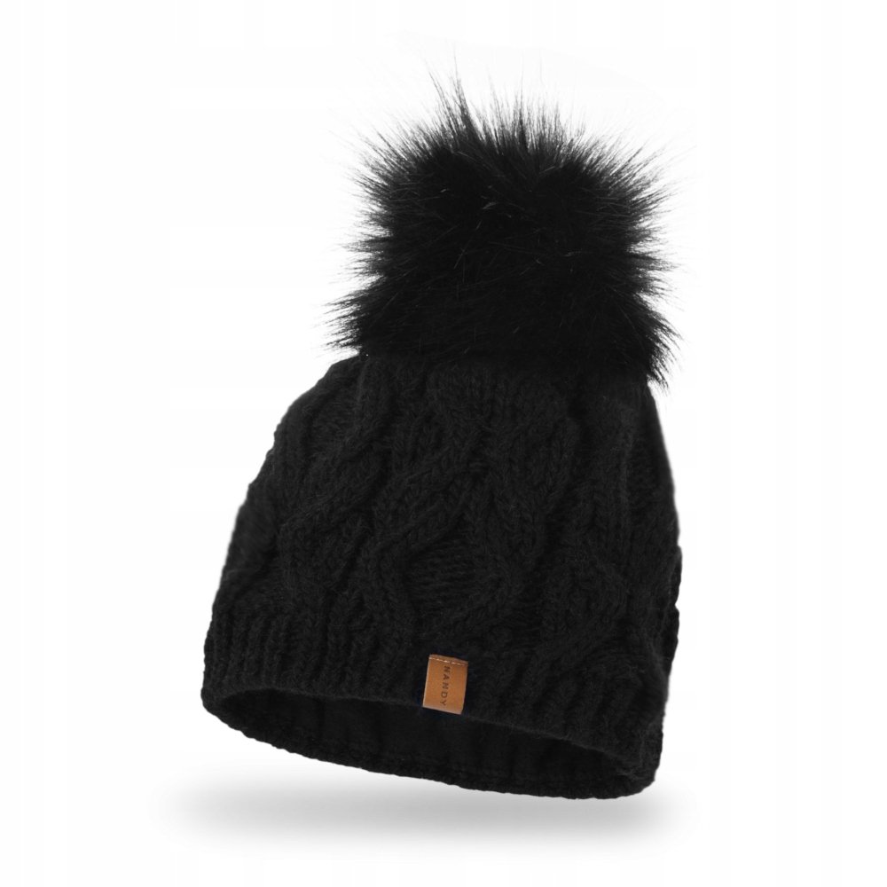 Nandy, Czapka damska z pomponem, czarna