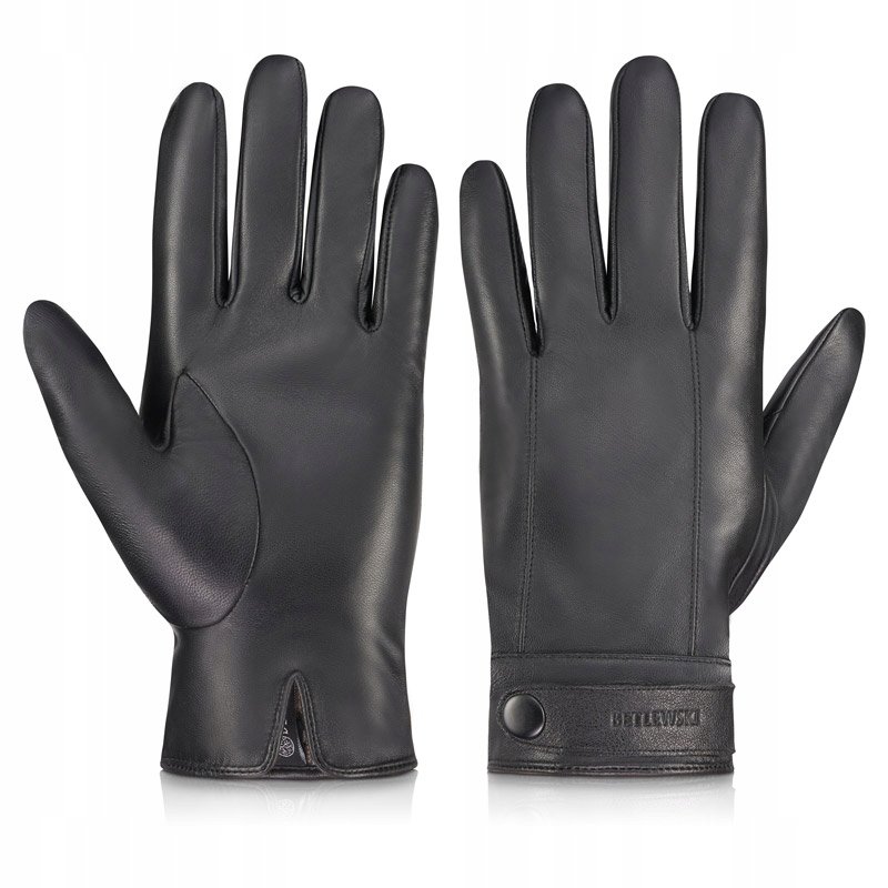 Betlewski, Skórzane rękawiczki męskie zimowe do telefonu, iTouch, rozmiar L