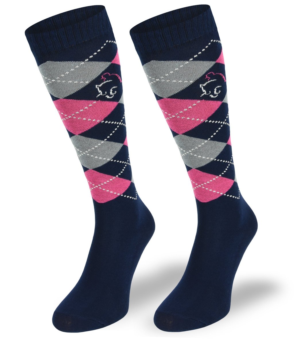 Podkolanówki jeździeckie SPDJC, granatowe romby, XS, 31-34