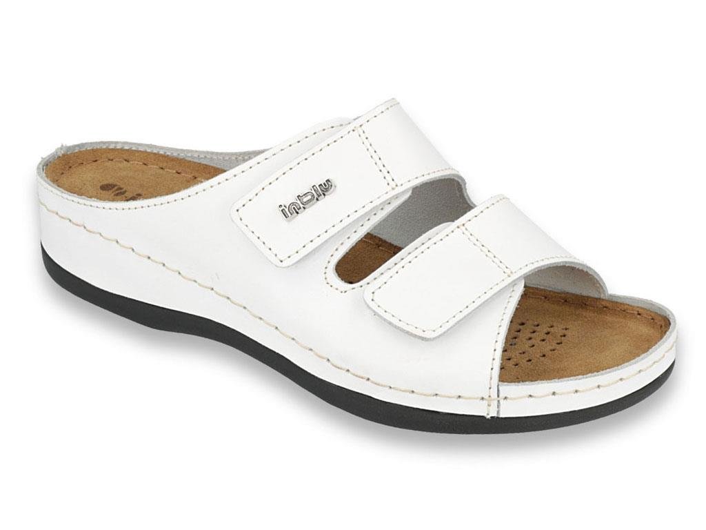 Inblu - Obuwie buty damskie klapki skórzane białe - 38