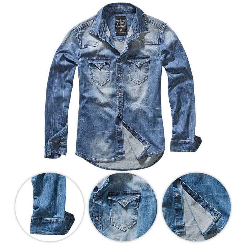 Brandit Koszula z Długim Rękawem Riley Denim Niebieska - M