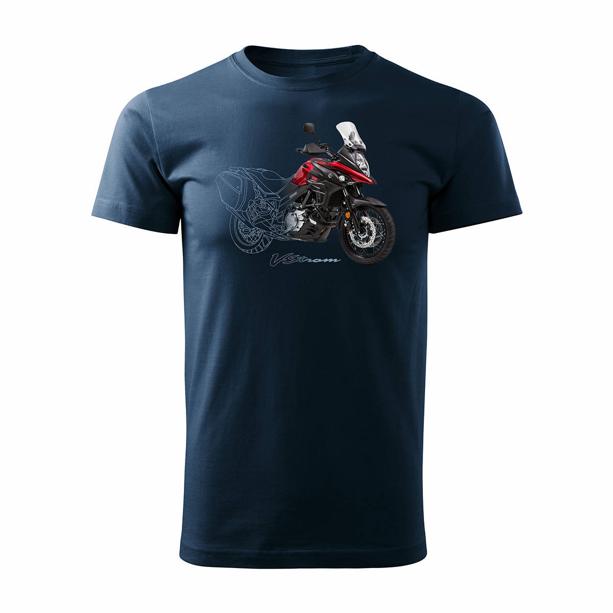 Topslang, Koszulka męska z motocyklem na motor Suzuki V-strom Vstrom DL 650 XT, granatowa, rozmiar XL