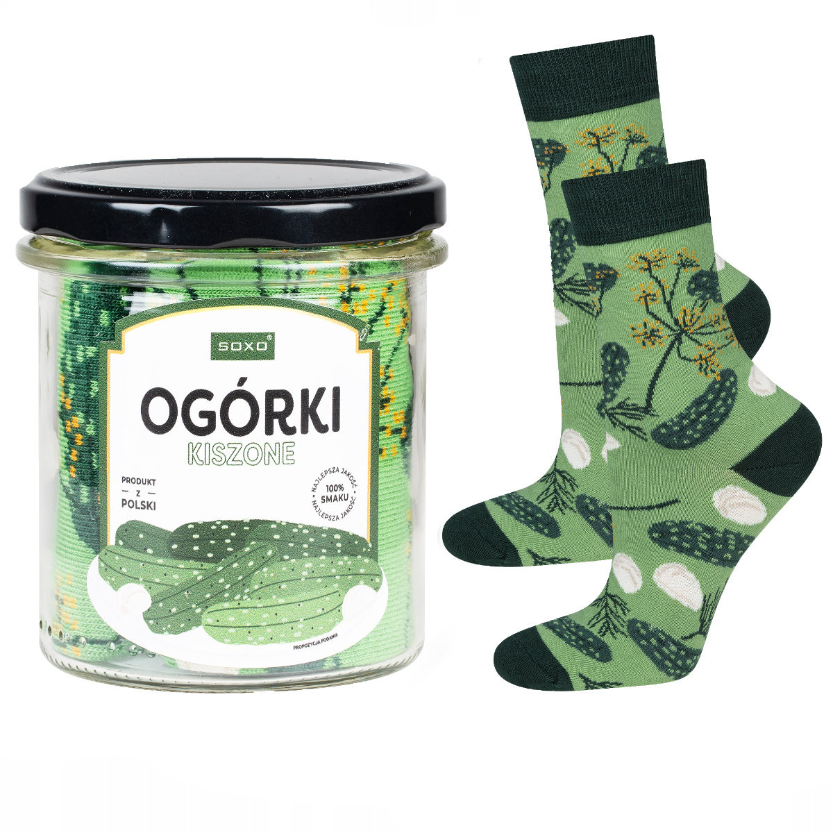 Skarpetki damskie kolorowe SOXO GOOD STUFF ogórki kiszone w słoiku pomysł na zabawny prezent - 35–40