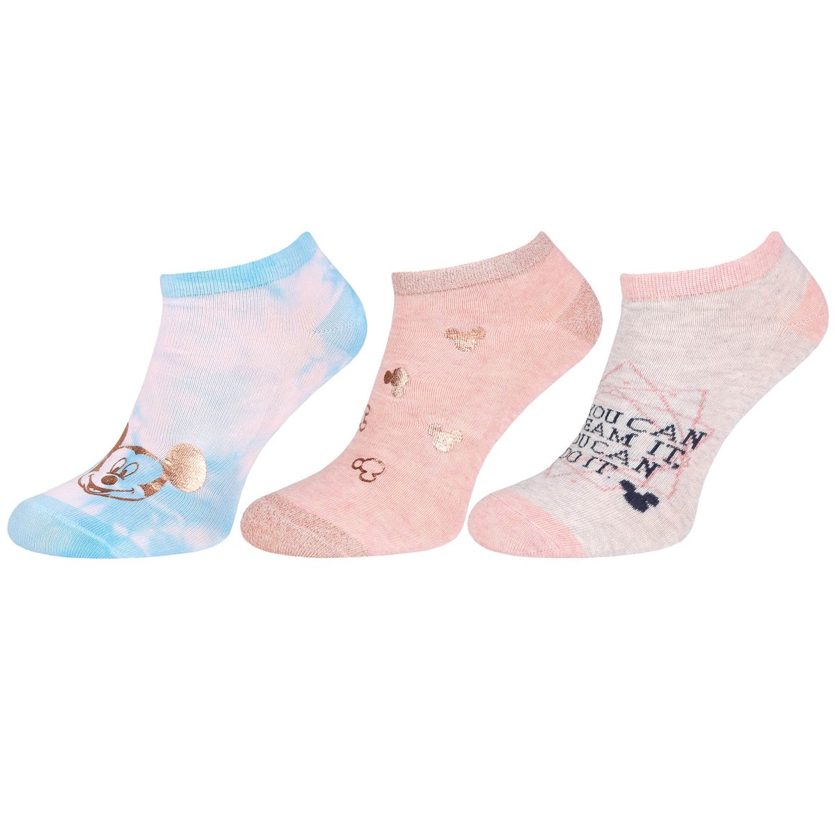 3x damskie skarpetki z metalicznymi nadrukami Myszka Mickey DISNEY 37-42EU