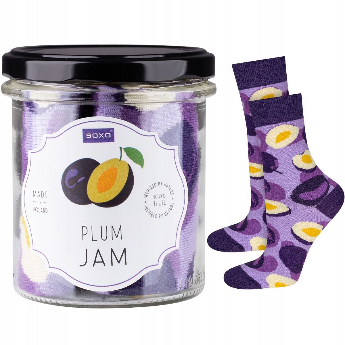 Skarpetki damskie różowe SOXO GOOD STUFF zabawny plum jam w słoiku - 35–40