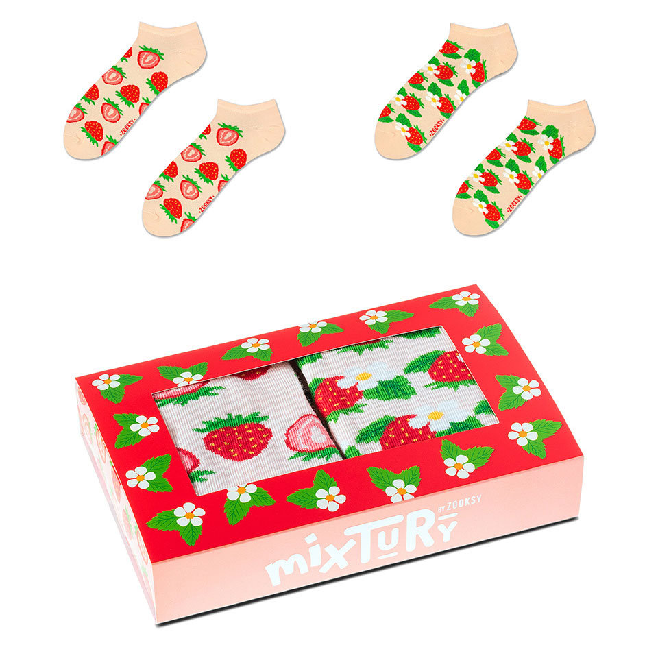 ZOOKSY kolorowe skarpetki stopki damskie w zestawie r.36-40 2 pary, skarpetki stopki w truskawki - mixTURY TRUSKAWKOWE