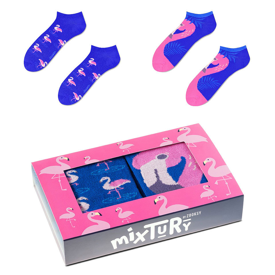 ZOOKSY kolorowe skarpetki stopki damskie w zestawie r.36-40 2 pary, stopki w zwierzęta, stopki we flamingi - mixTURY PINK FLAMINGO