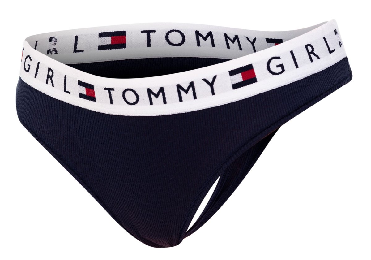 TOMMY  HILFIGER MAJTKI STRINGI DAMSKIE THONG NAVY UW0UW01572 416 - Rozmiar: XS