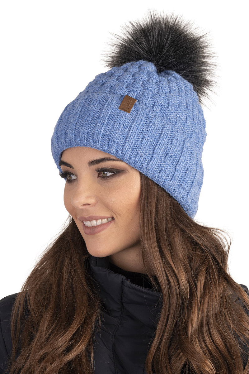Czapka z pomponem Vivisence 7015 jeans