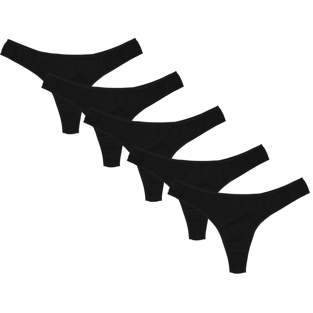 5X Bawełniane Czarne Stringi, Oeko-Tex Xs