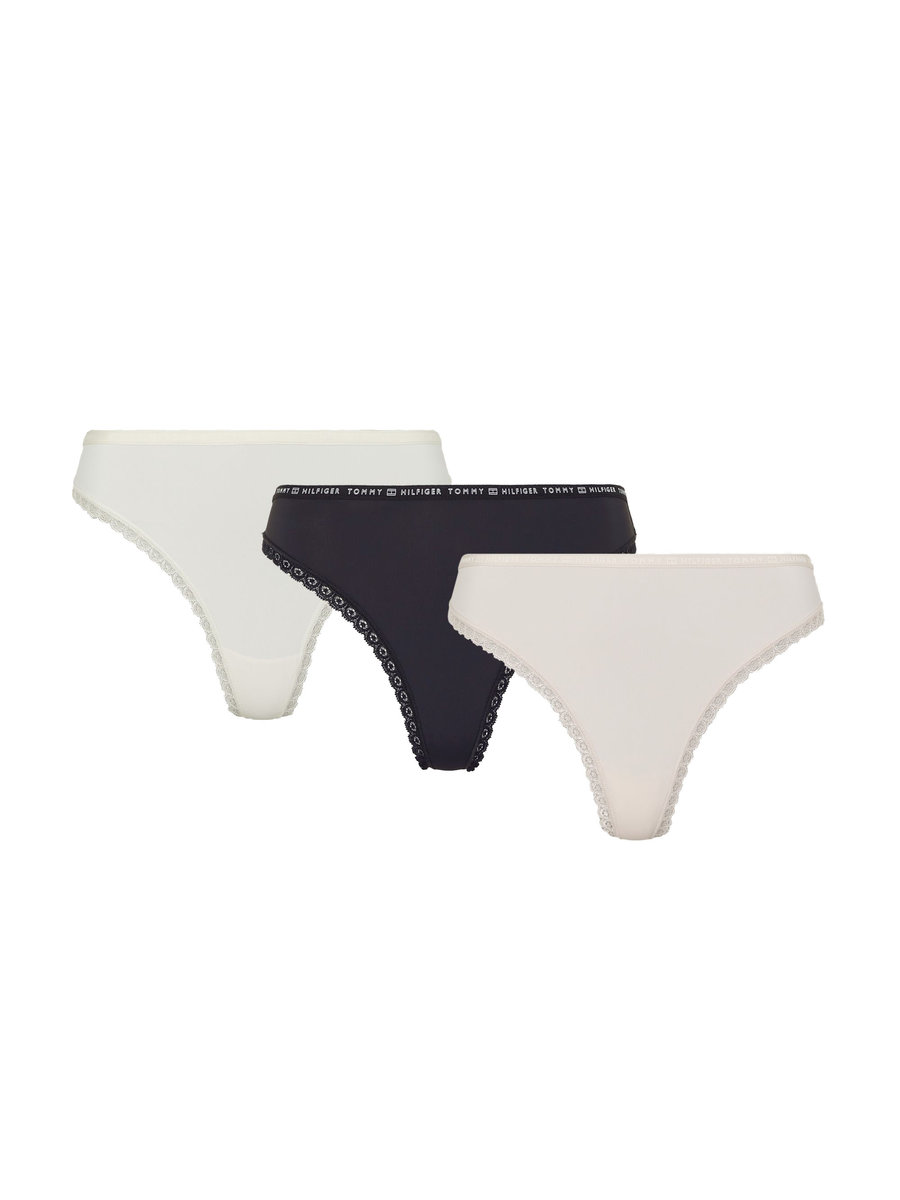 Tommy Hilfiger Majtki Damskie Stringi Thong 3 Pary Black/Pink/Ivory Uw0Uw02824 0R8 M