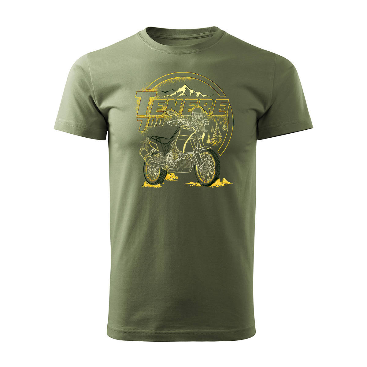 Koszulka Motocyklowa Z Motocyklem Yamaha Tenere 700 Męska Khaki Regular - Xl