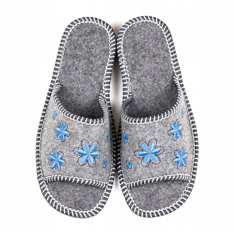 NOWO, Pantofle damskie, kapcie w niebieskie kwiatki, rozmiar 40