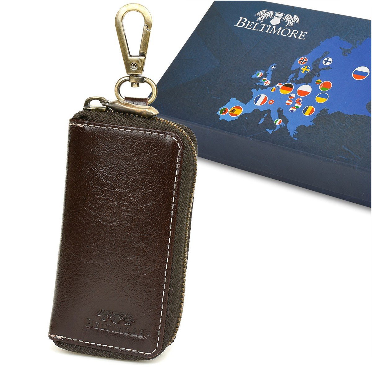 Etui na klucze premium skórzane kluczówka brązowe Beltimore P87 brązowy, beżowy