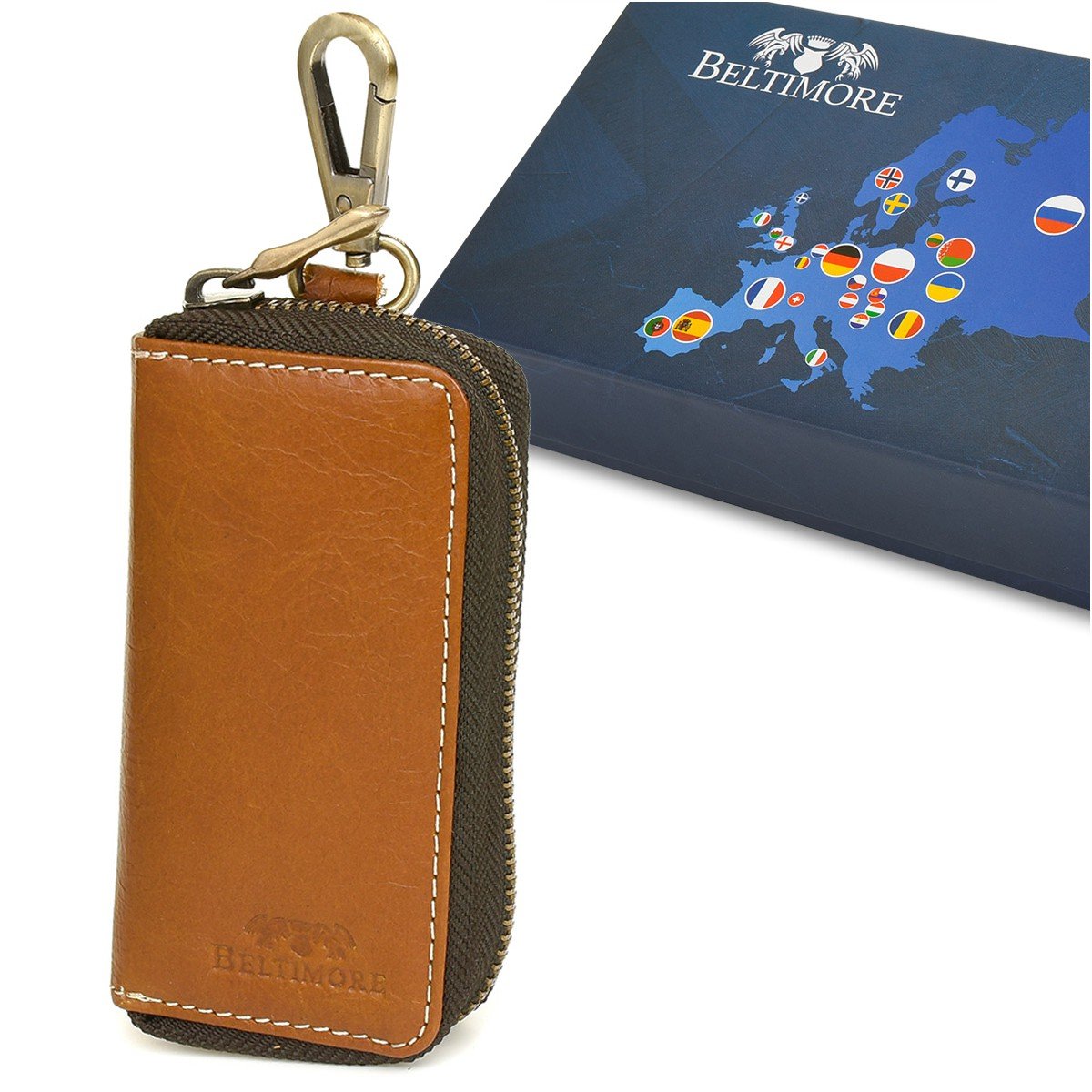 Etui na klucze premium skórzane kluczówka Beltimore tan P87 brązowy, beżowy