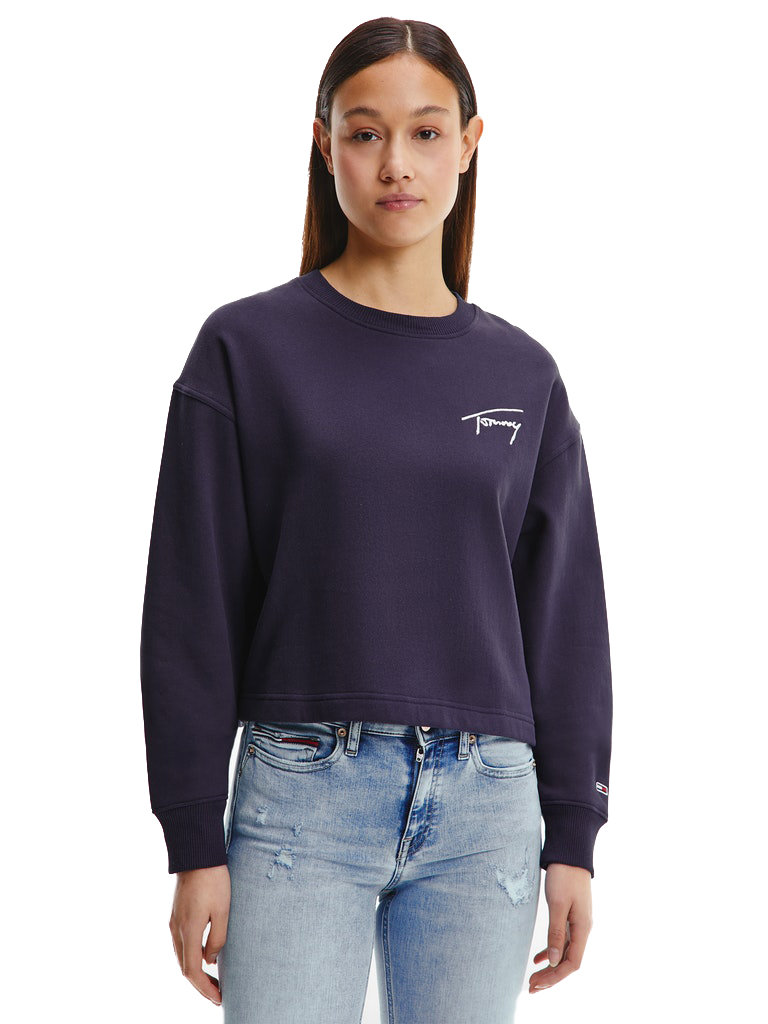 TOMMY HILFIGER BLUZA DAMSKA TJW CROP TOMMY SIGNATURE CREW NAVY DW0DW12041 C87 S