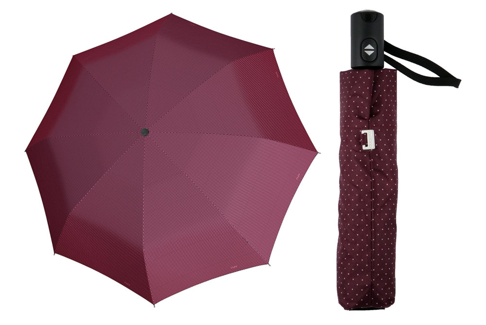 Mocna Automatyczna Damska Parasolka Doppler Carbonsteel, Bordowa W Kropki