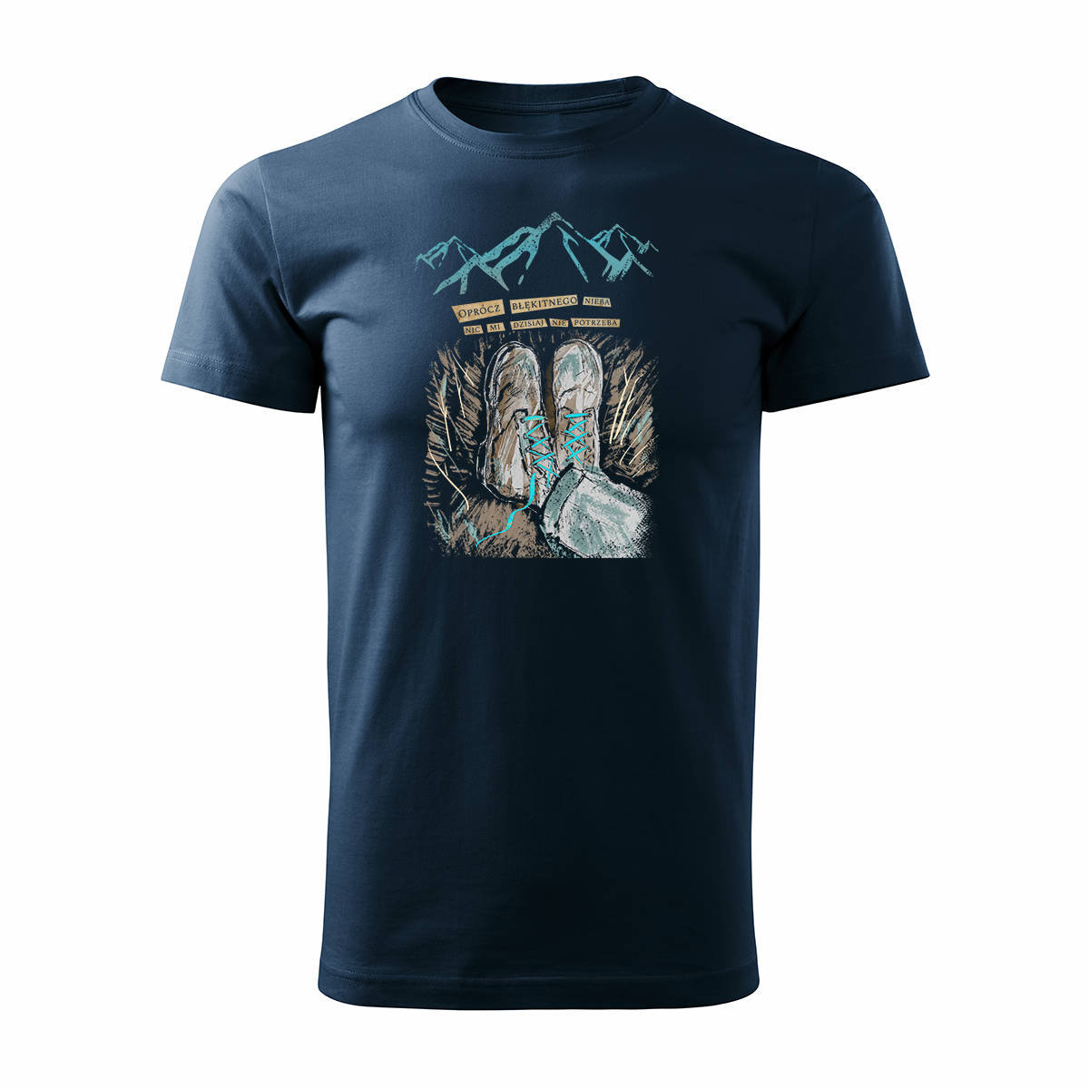 Koszulka outdoor w góry dla turysty namiot Tatry z butami buty górskie męska granatowa REGULAR - XXL