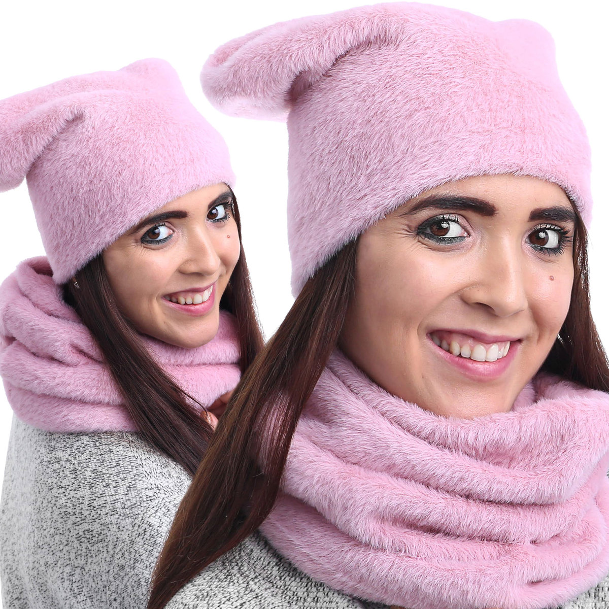 Nandy Komplet Czapka + Komin Futro Tunel Tuba Szalik Miś - Nkp-03-20-060-Js-Roz