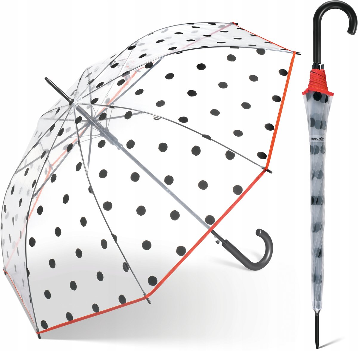 PARASOLKA DAMSKA DŁUGA PRZEZROCZYSTA HAPPY RAIN