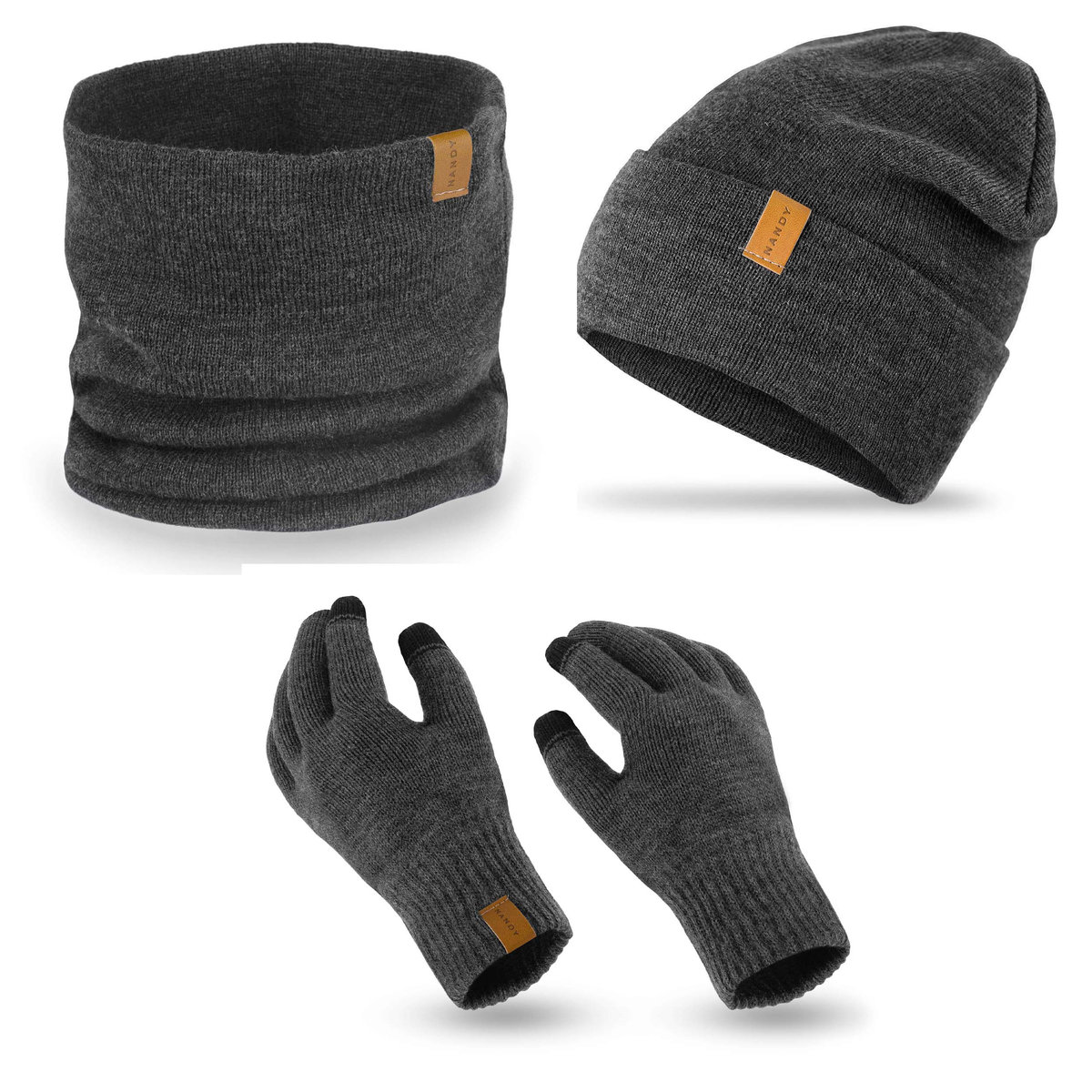Nandy Polski Komplet Zimowy Czapka Komin Rękawiczki - Zest-Ckr-14002-Szar