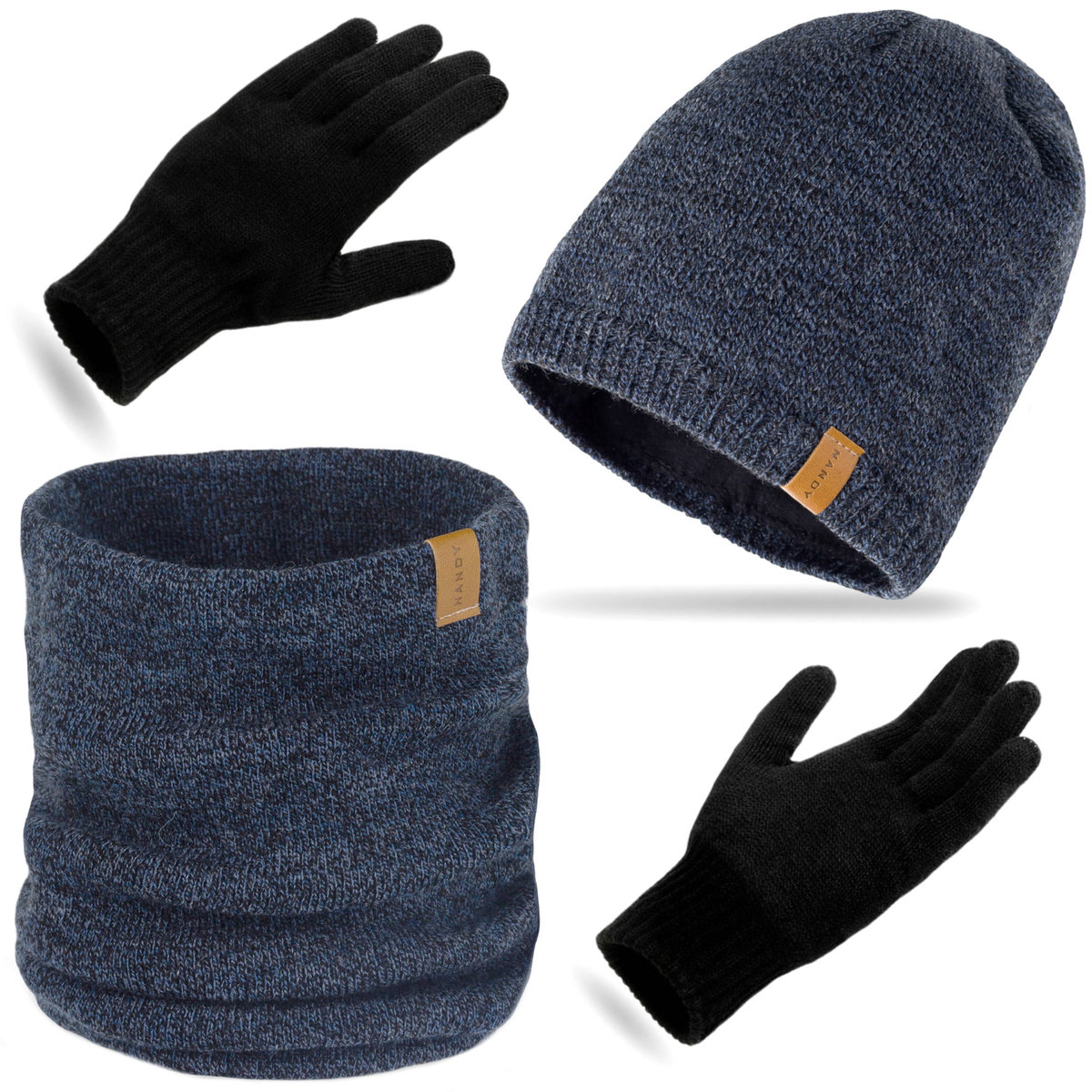 NANDY POLSKI KOMPLET ZIMOWY CZAPKA KOMIN RĘKAWICZKI - ZEST-CKR-16022-GRN-M