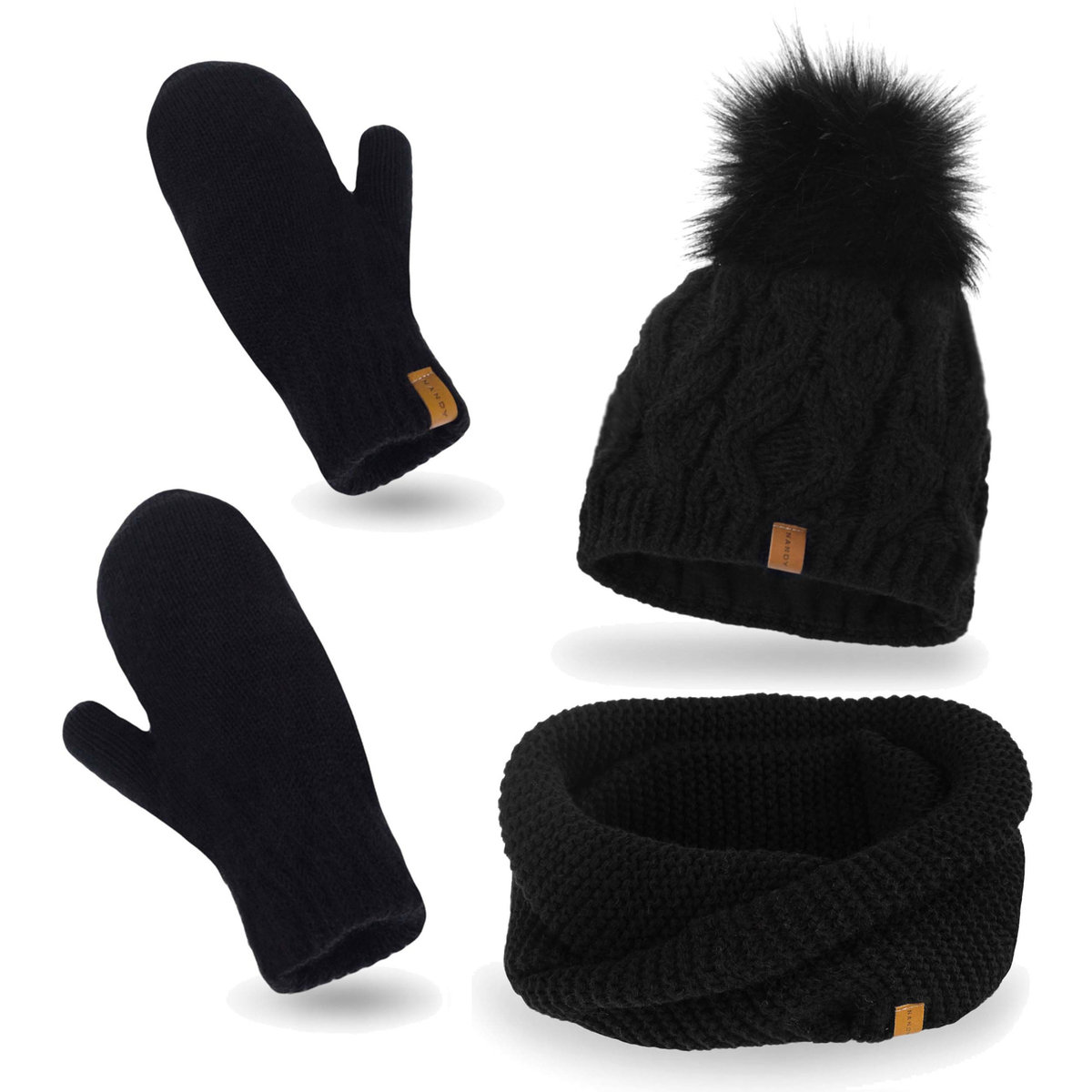 Nandy Damski Komplet Zimowy Czapka Komin Rękawiczki - Zest-Ckr-19500-Czrn
