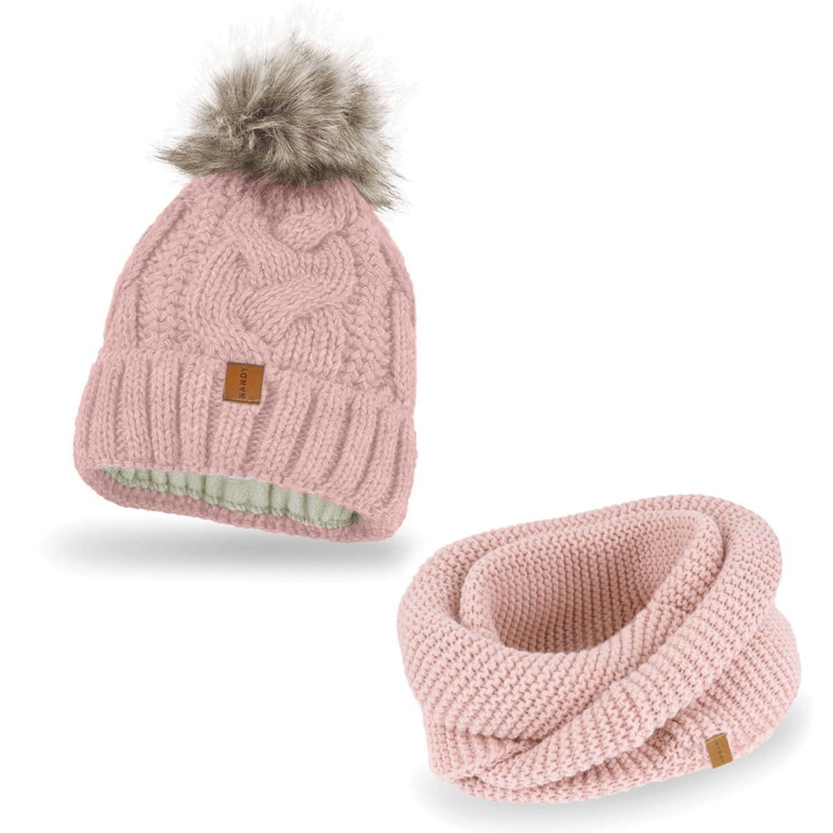 NANDY POLSKI KOMPLET ZESTAW ZIMOWY CZAPKA KOMIN - ZEST-CK-14537-PUD-ROZ