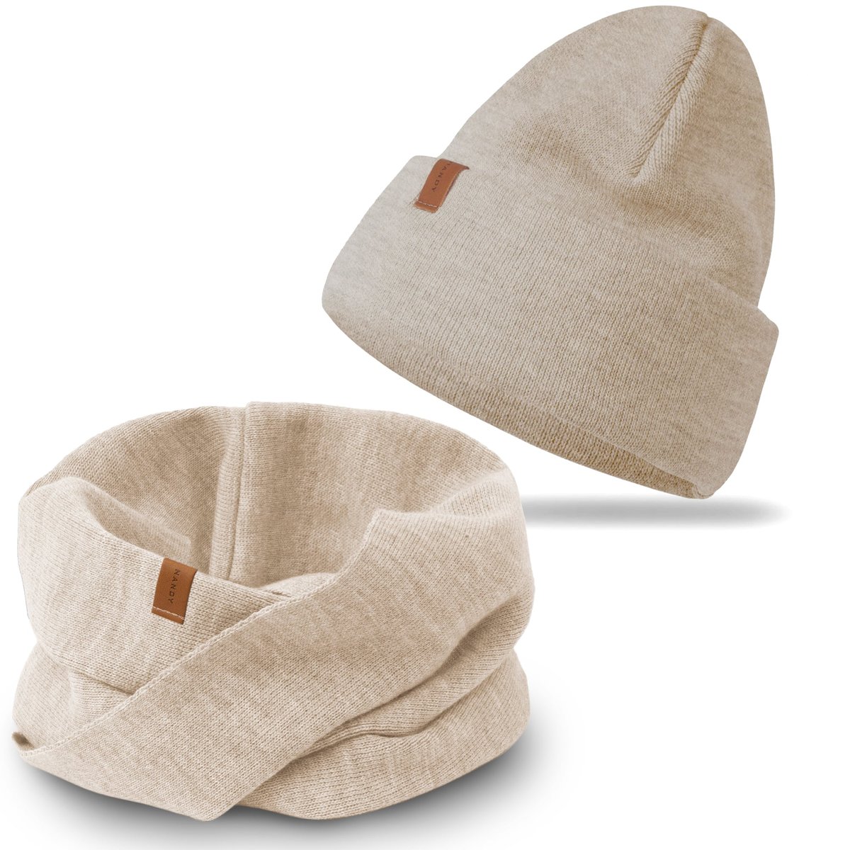 NANDY DAMSKI KOMPLET ZIMOWY CZAPKA KOMIN KOLORY - ZEST-CK-20849-04-BEZ