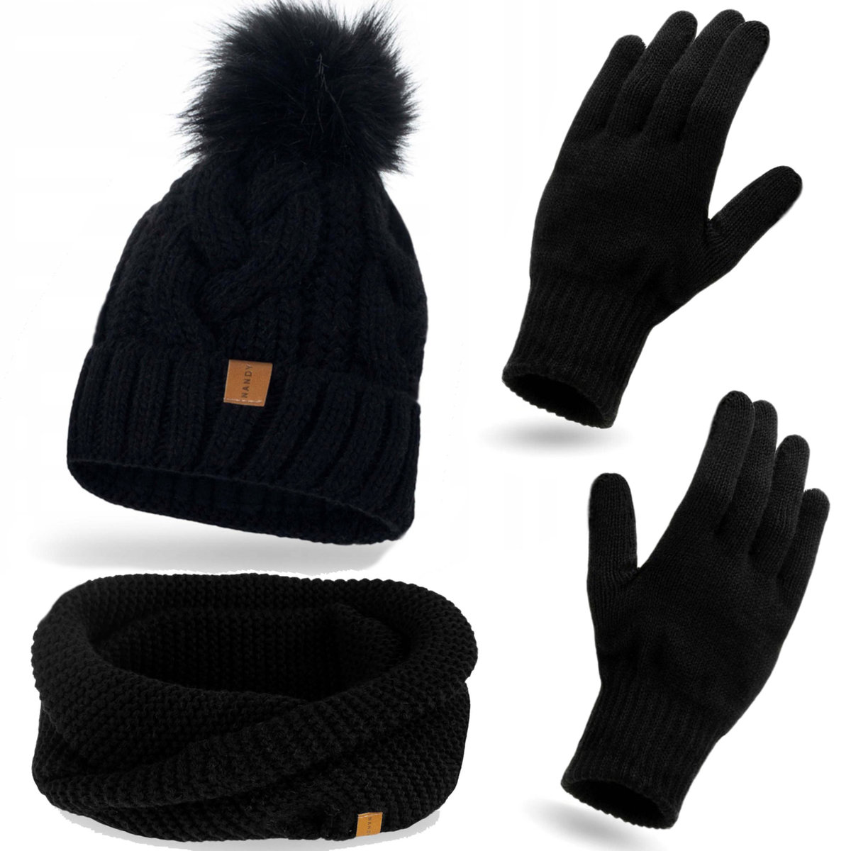 Nandy Damski Komplet Zimowy Czapka Komin Rękawiczki - Zest-Ckr-G-14537-Czrn
