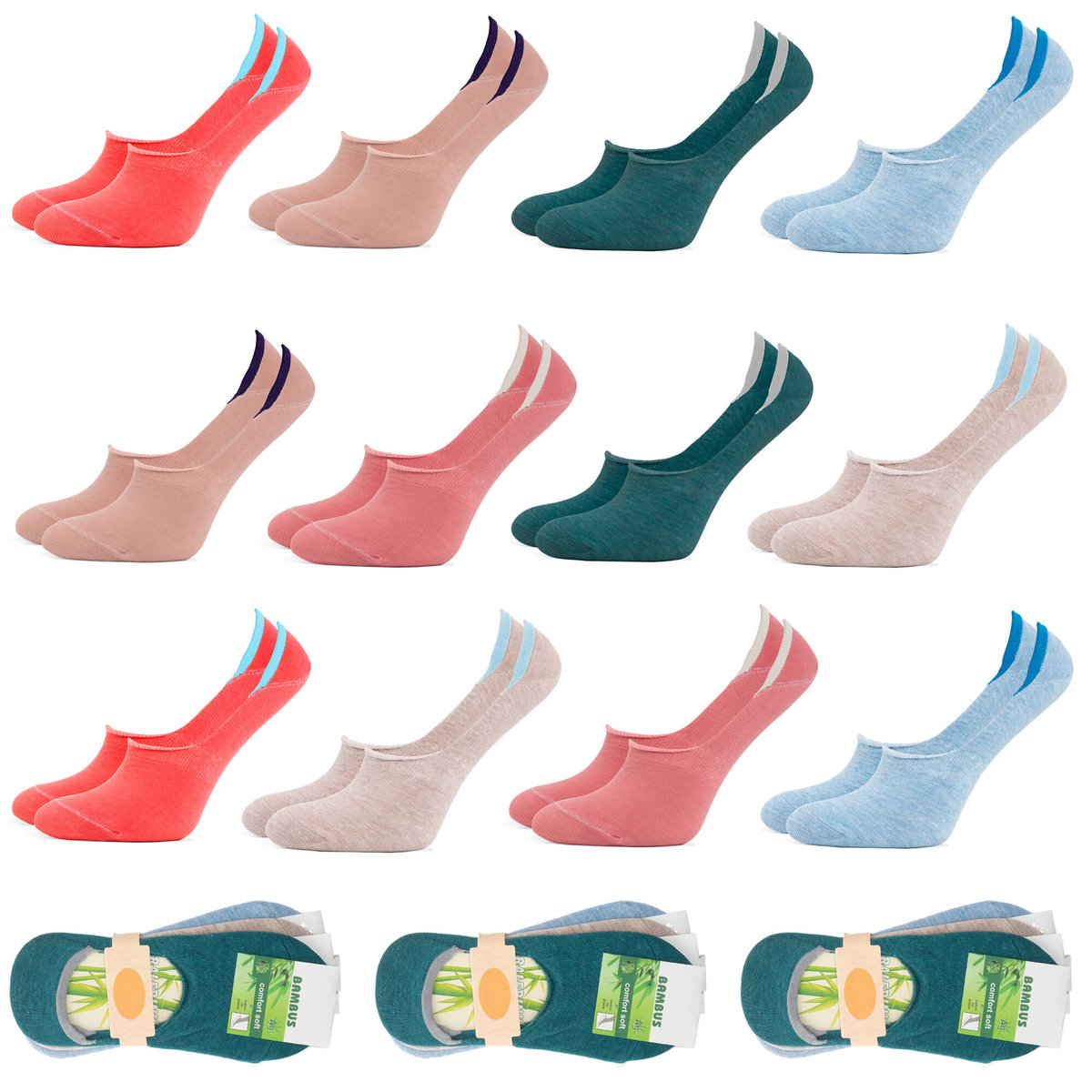 12X Damskie Bambusowe Stopki Skarpetki Kolorowe 39-41 - Stp12-Bam-V-2017-10-39-41