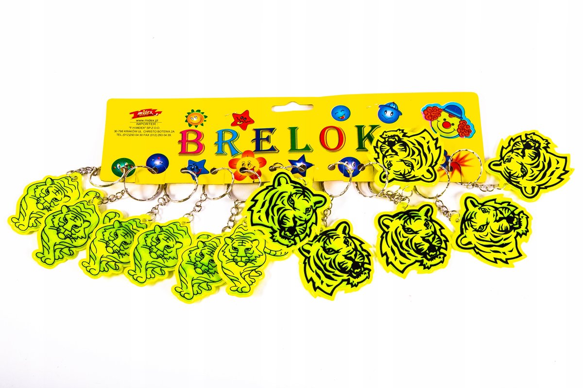 TYGRYS ODBLASKOWY BRELOK DO PLECAKA KLUCZY 12szt