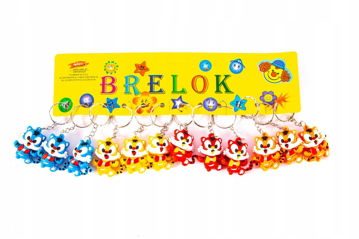 BRELOK GUMOWY TYGRYSEK zawieszka ZESTAW 12szt