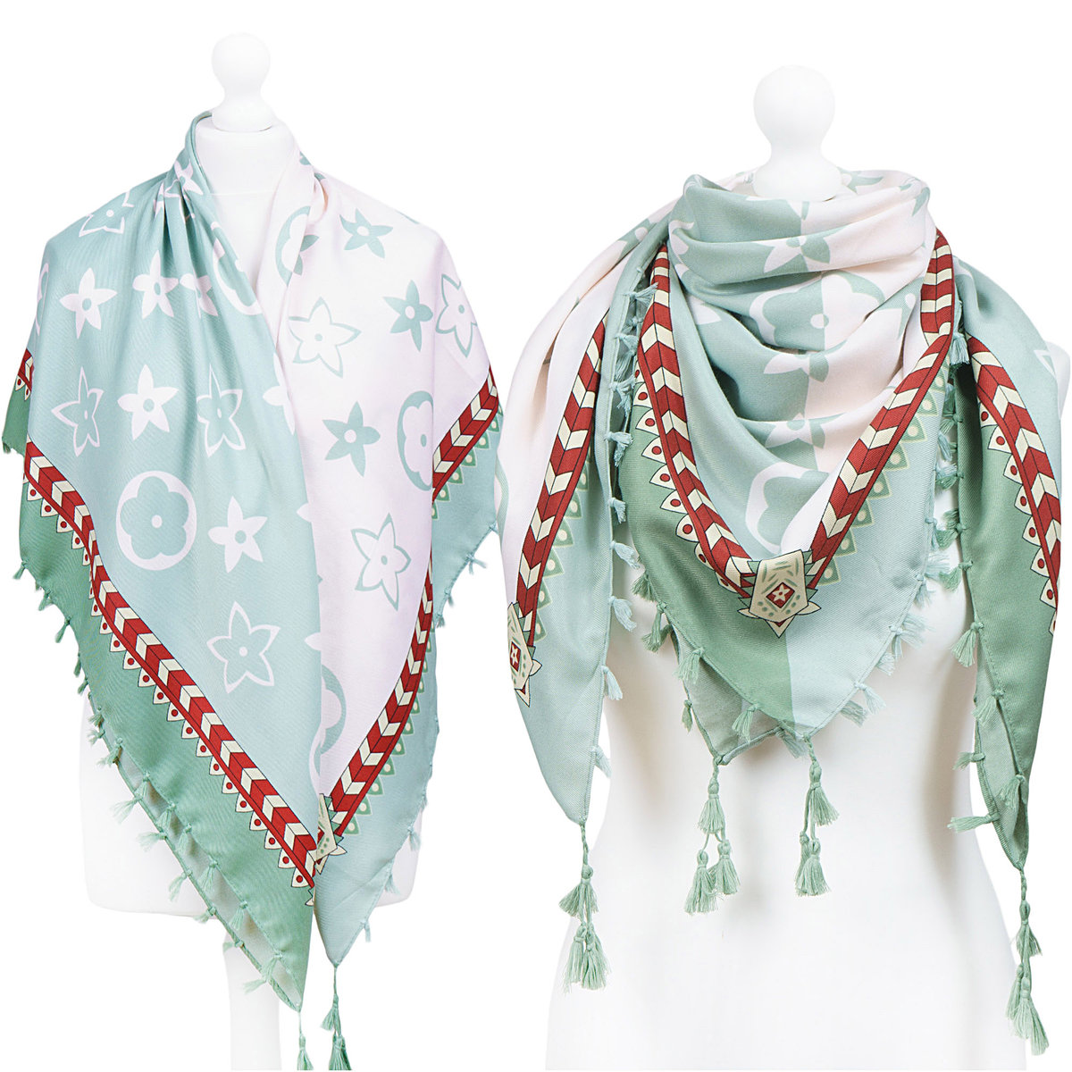 Duża Folkowa Chusta Apaszka  Ludowa Wiosenna Etno - Ch-2076-Zie