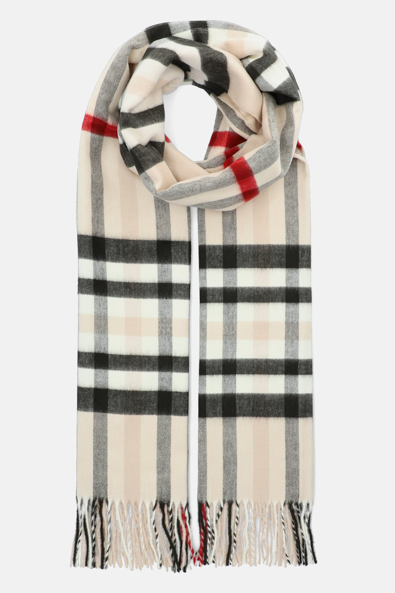 Szal Kremowy w Szeroką Kratę Tartan Unisex