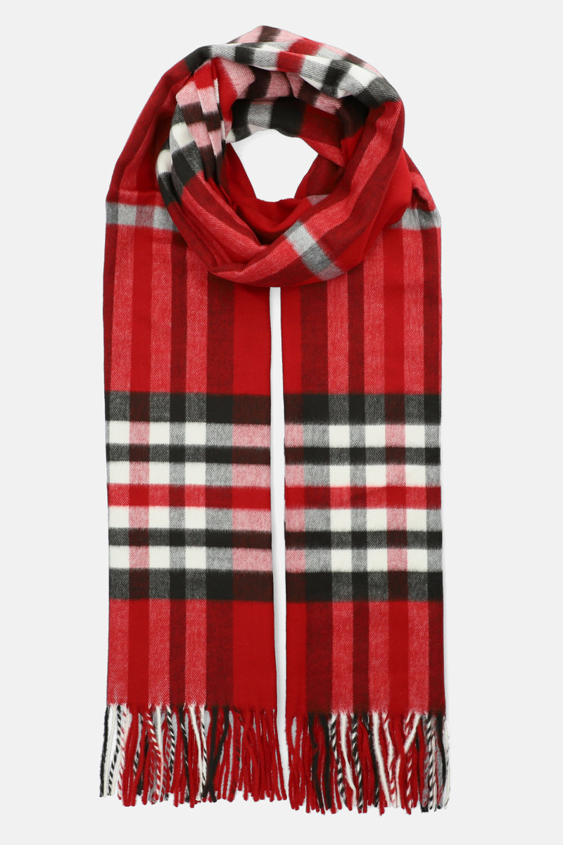 Szal Czerwony w Szeroką Kratę Tartan Unisex