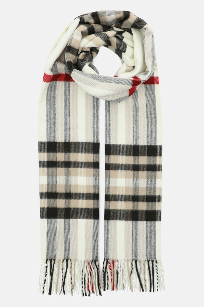 Szal Szaro-Kremowy w Kratę Tartan Unisex