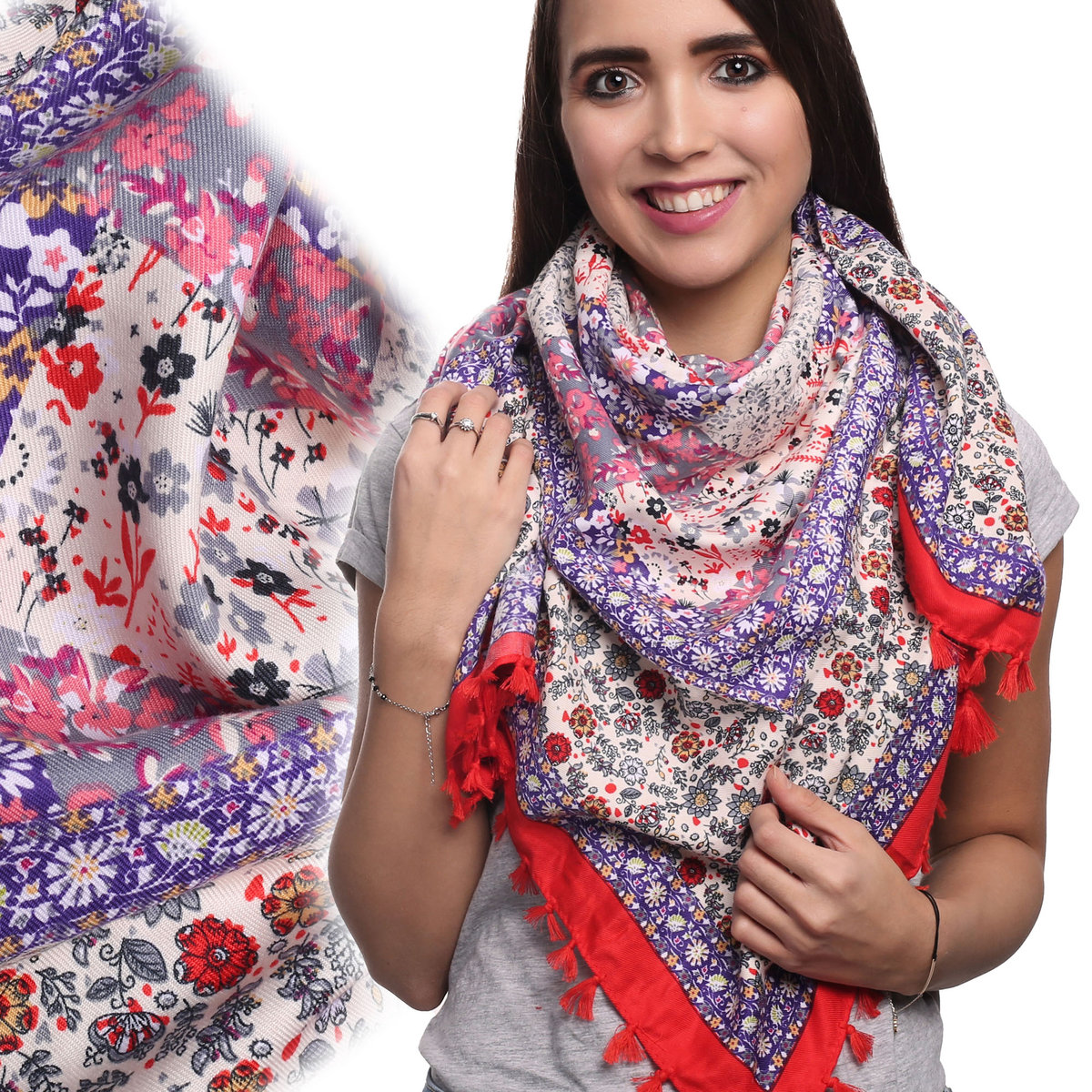 Duża Folkowa Chusta Apaszka Ludowa Góralska Etno - Ch-9032-Czerw