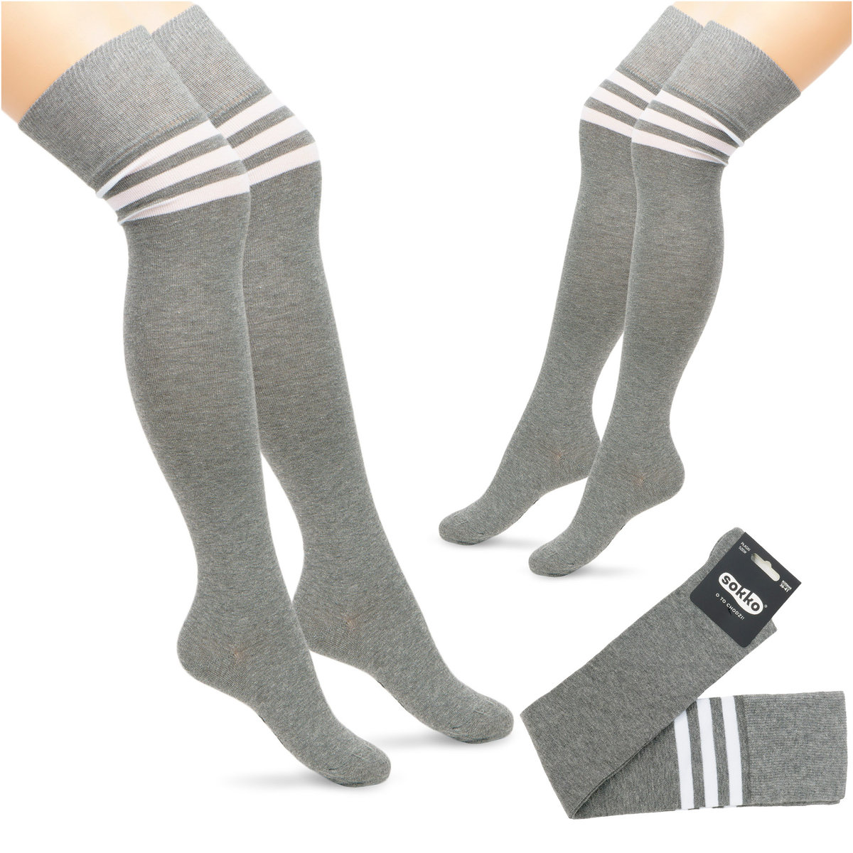 Sokko Zakolanówki Bawełniane Damskie Długie Paski - Zak-Adi-Sza-36-41