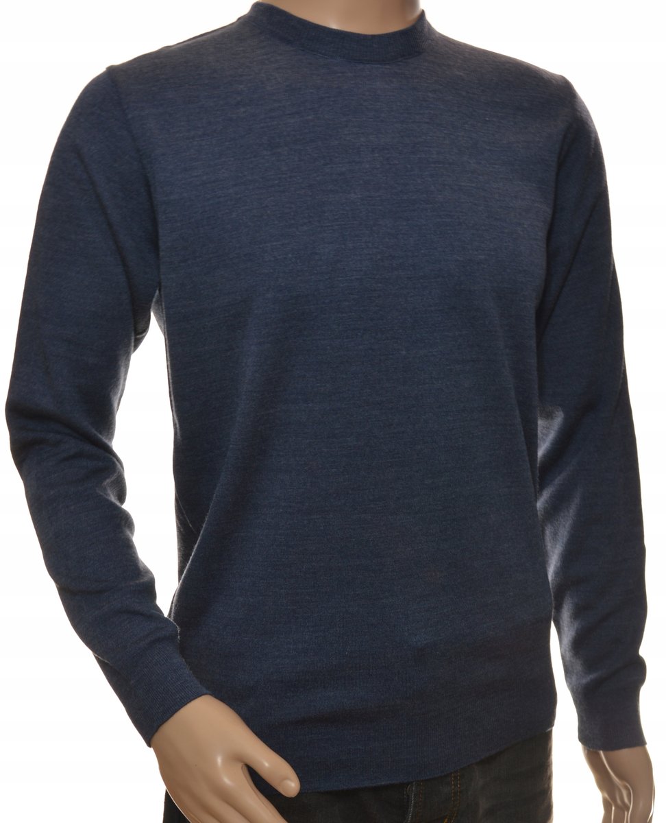 Sweter Męski Granatowy Gładki Wełniany Xxl 2Xl