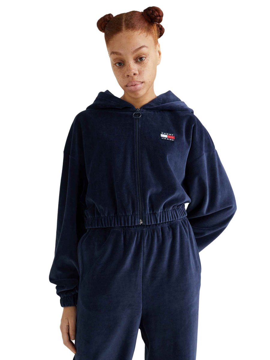 Tommy Hilfiger Bluza Damska Tjw Super Crop Velour Zip Thru Granatowa Dw0Dw14354 C87 S