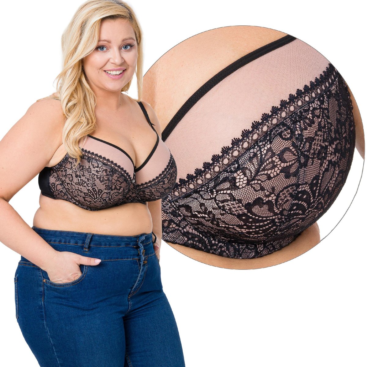 Koronkowy miękki biustonosz AVA 1396 CZARNY, 75G