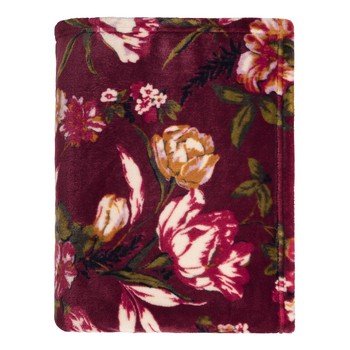 Koc flannel 130x170 cm wzór klasyczny kwiat , kolor bordo - zieleń